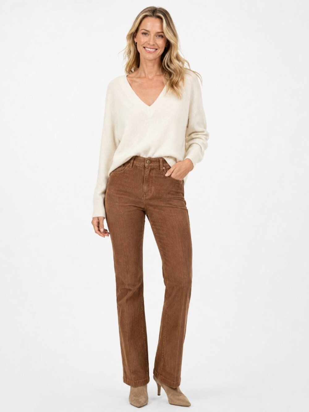 Veronica Beard Dylan High‑Rise Straight Pants | Brown Herringbone Twill